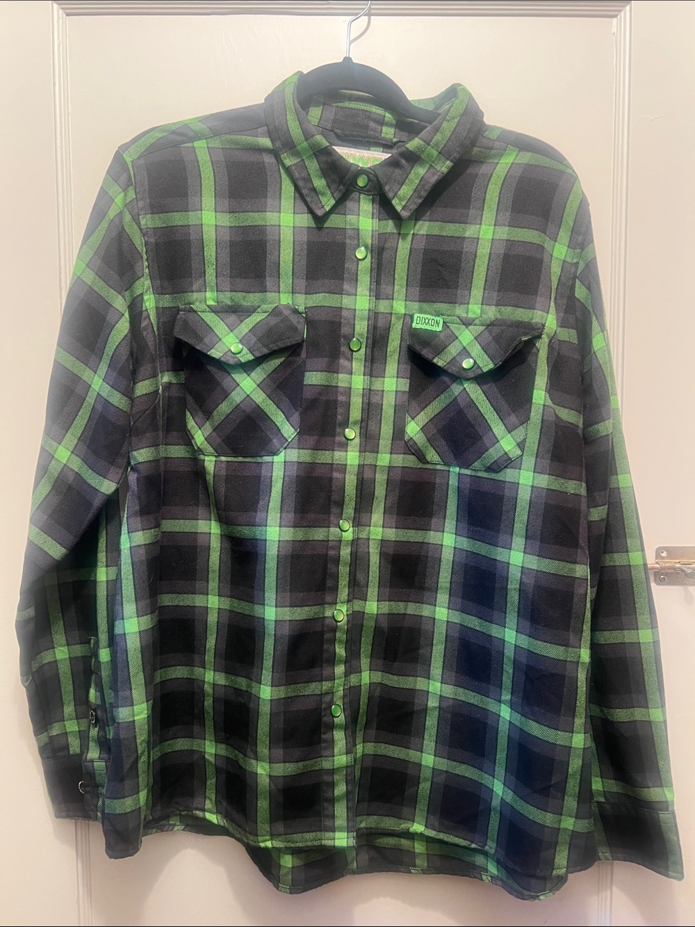 DIXXON Women’s The Shifter 2X/XXL Black & Green Plaid Snap-Front Flannel EUC